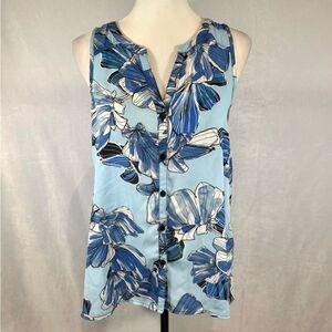 Spense blue abstract floral button down top size small